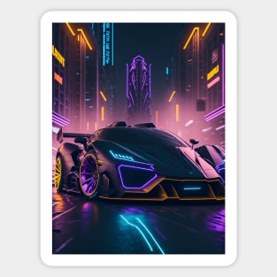 Dark Neon Sports Car in Japanese Neon City Sticker